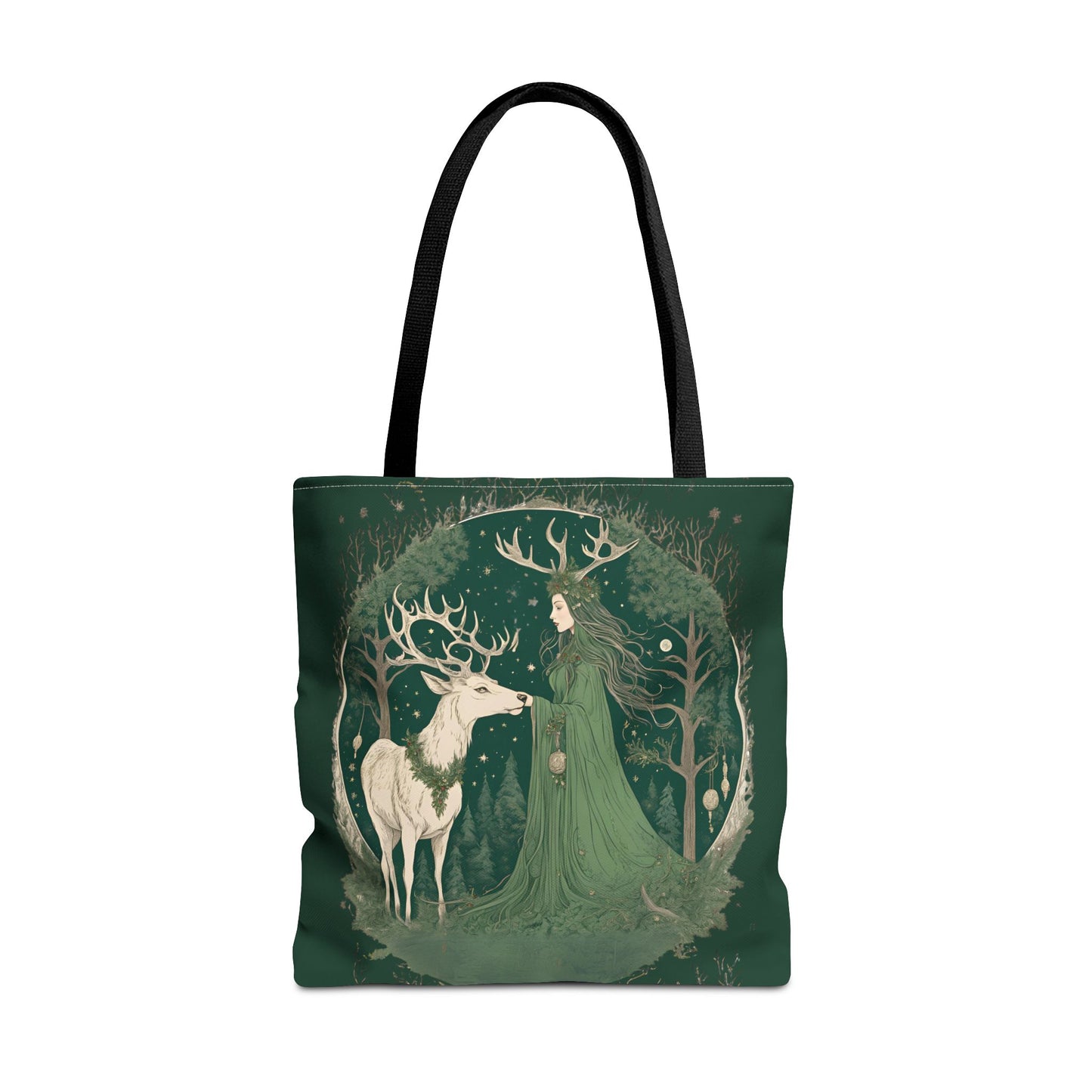 Yuletide Green Witch Tote Bag - Earthly Design, Eco-Friendly Grocery Bag, Reusable Shopping Tote, Nature Lover Gift, Eco Tote, Elemental