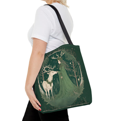 Yuletide Green Witch Tote Bag - Earthly Design, Eco-Friendly Grocery Bag, Reusable Shopping Tote, Nature Lover Gift, Eco Tote, Elemental