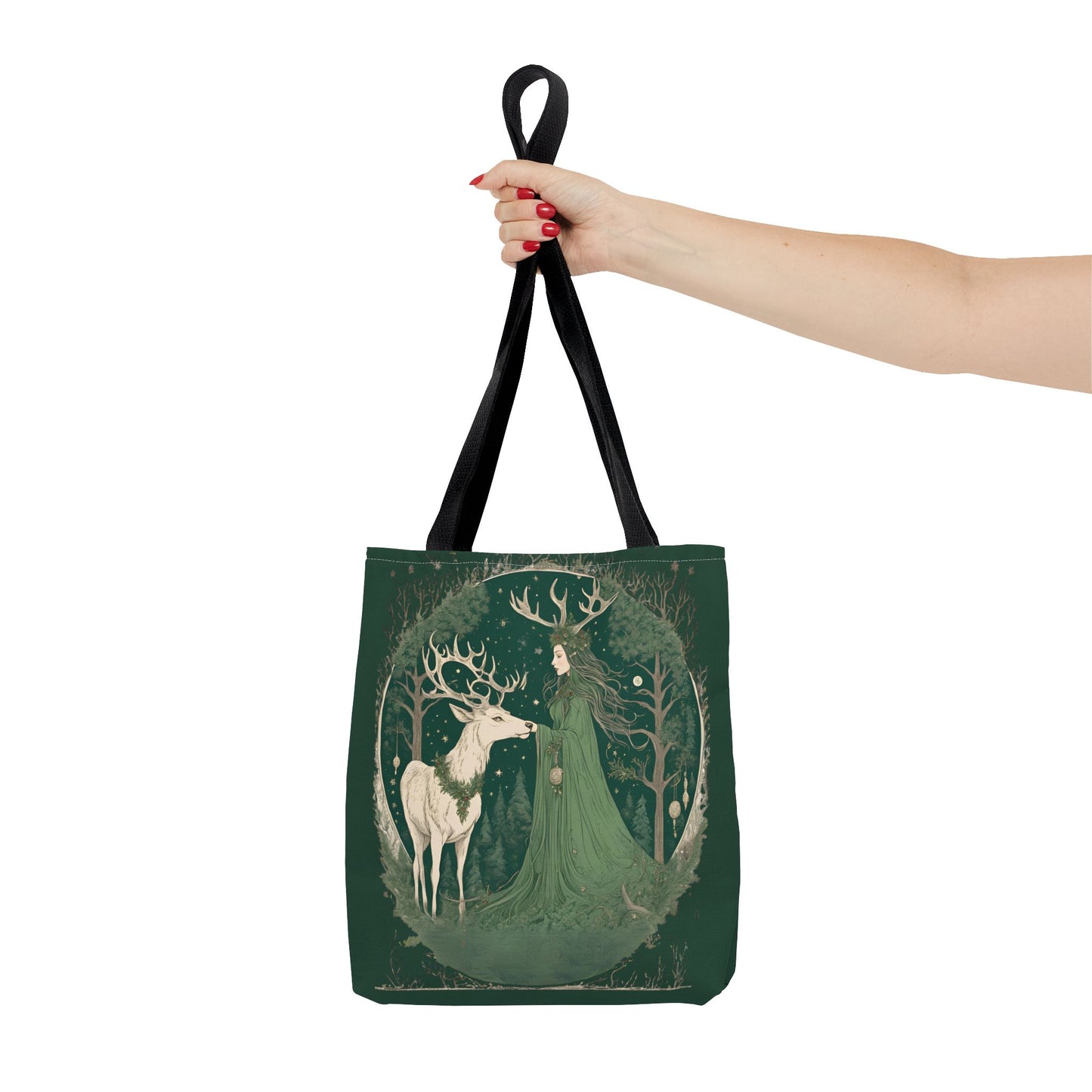 Yuletide Green Witch Tote Bag - Earthly Design, Eco-Friendly Grocery Bag, Reusable Shopping Tote, Nature Lover Gift, Eco Tote, Elemental