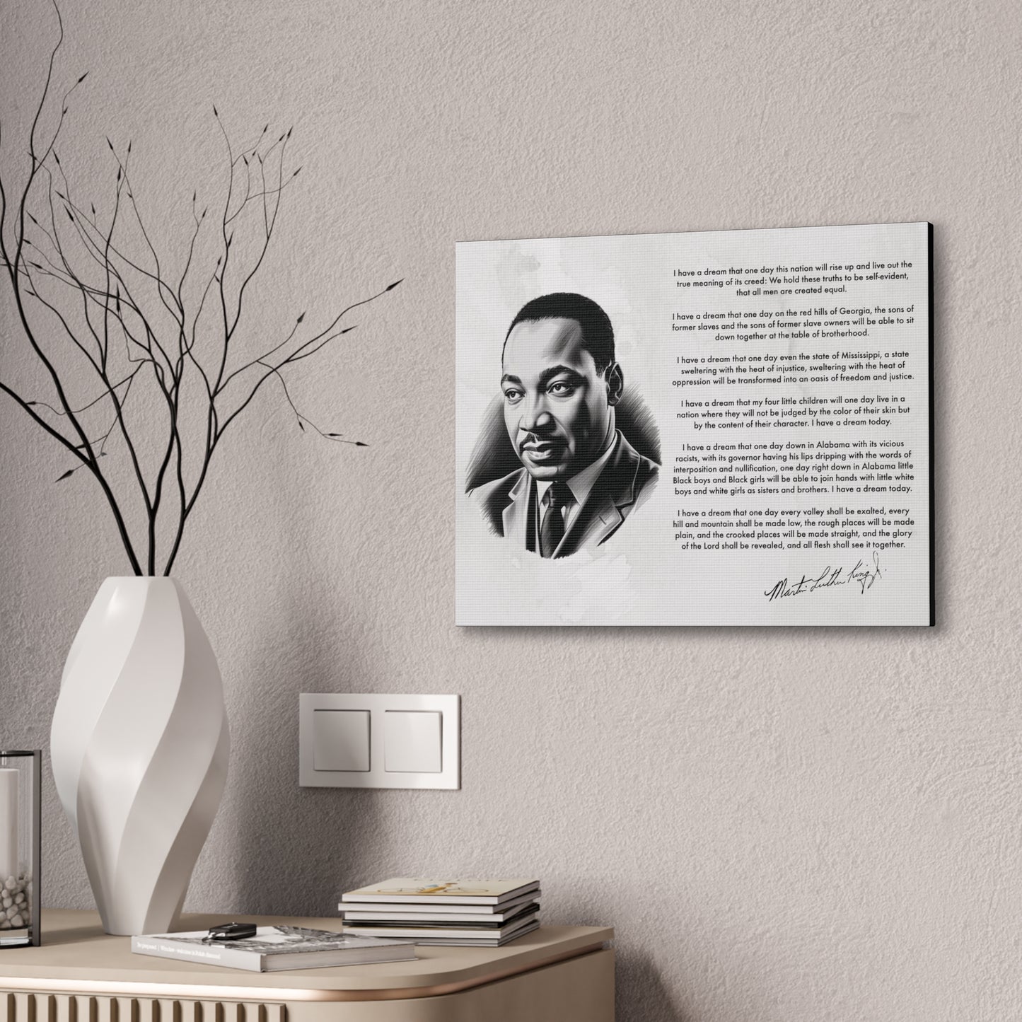 Canvas Stretched, MLK Day Inspirational Quote Dream like King, Black History Month Activism Art, Martin Luther King Jr Legacy Wall Decor,